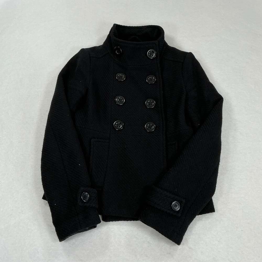 Forever 21 Women Black Double Breasted Peacoat Funnel Neck Jacket Size S IT9138